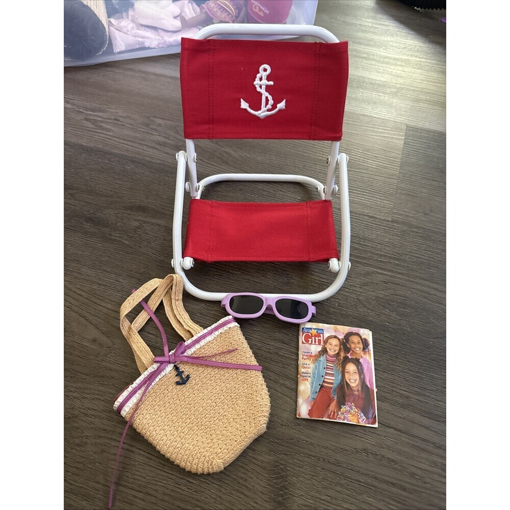 American Girl Doll Beach Chair, Bag, Accessories